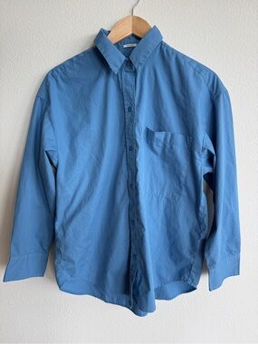 Abercrombie & Fitch Oversized Blue Button-Up Shirt Small Cotton Long Sleeve